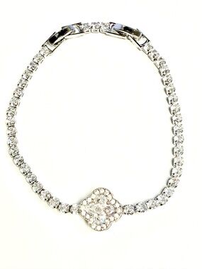 Silver Crystal Necklace with Floral Halo Pendant